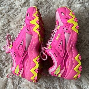 Fila Girl's Pink Sneakers with Yellow Highlights